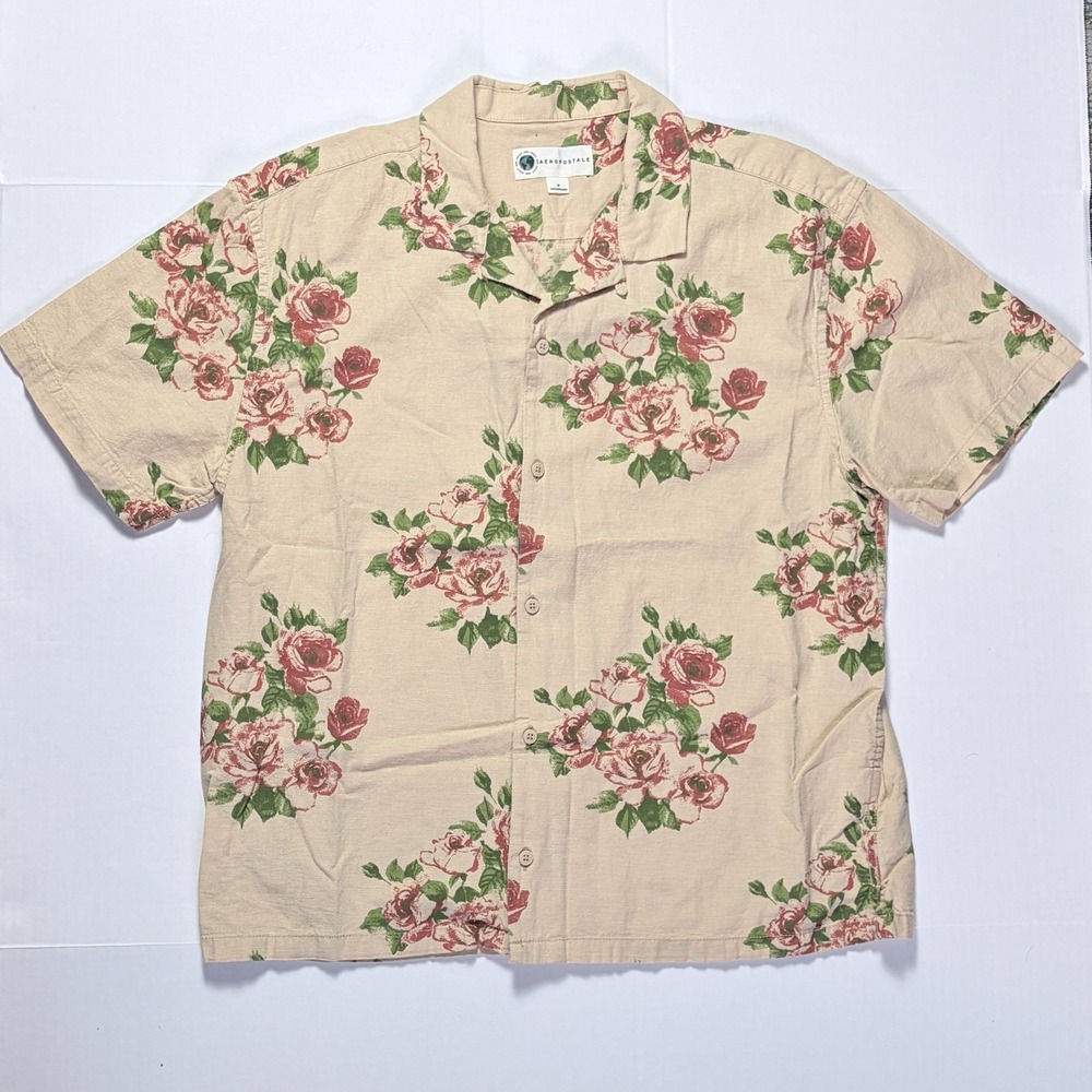 Floral Rose Hemp Cotton Camp Collar Shirt Mens M Aeropostale Short Sleeve